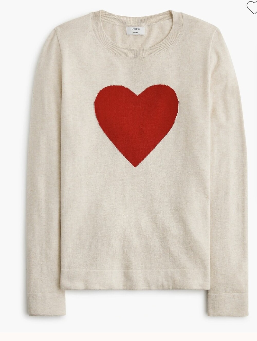 NWT J.Crew Heart Teddie Sweater Oatmeal Red Heart Cotton Small New!!
